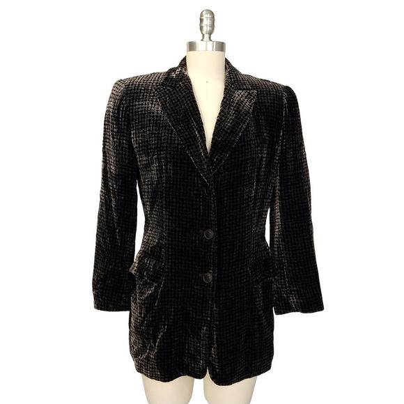 Vintage 90s Giorgio Armani Velvet Blazer Size 6 Houndstooth Jacket Menswear - Picture 1 of 10